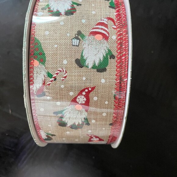 Kirkland Costco Wire Edged Christmas Gnome Ribbon 50 yards Sealed - Picture 2 of 4